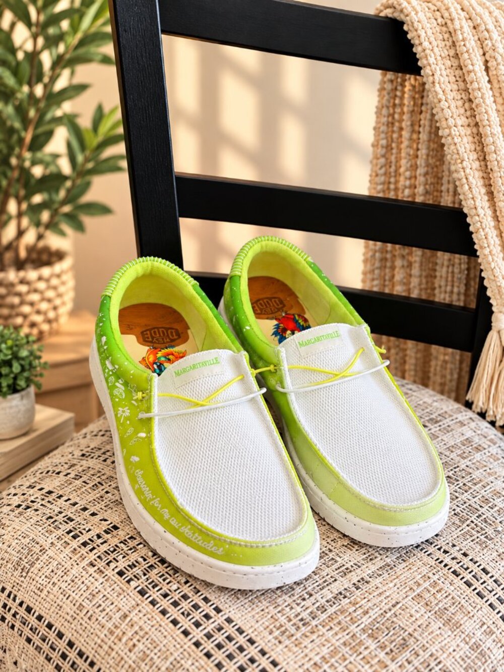 HEYDUDE Wally Margaritaville 2 Men’s 13 White Lime Tropical Slip On Shoes NWT